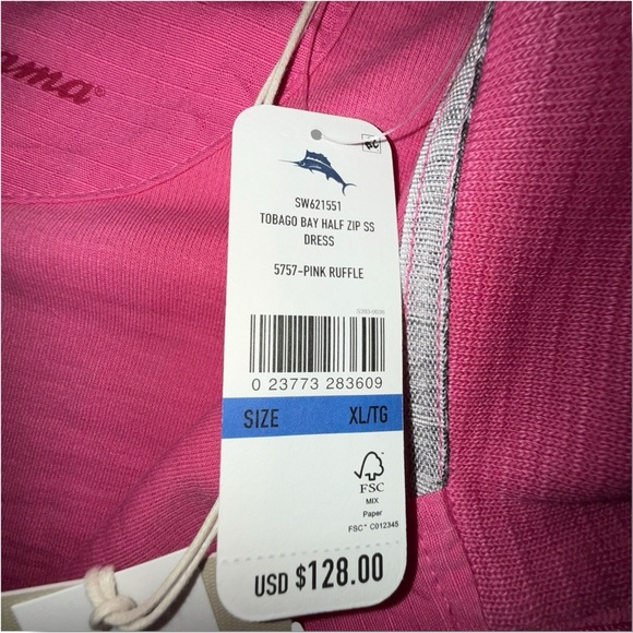 NWT TOMMY BAHAMA Tobago Bay Half-Zip Short-Sleeve Dress - XL Pink Ruffle - Picture 12 of 14